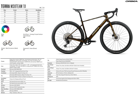 2026 ORBEA TERRA M30TEAM 1X - OMR Carbon - Shimano GRX RX822 (T138) Gravel Bike