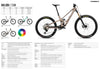 Orbea Rallon E-Team 442 mountain bike spec sheet featuring a large photo of the bike in taupe on the right, a small size chart and color options on the left, and detailed technical specifications tables on a white background.